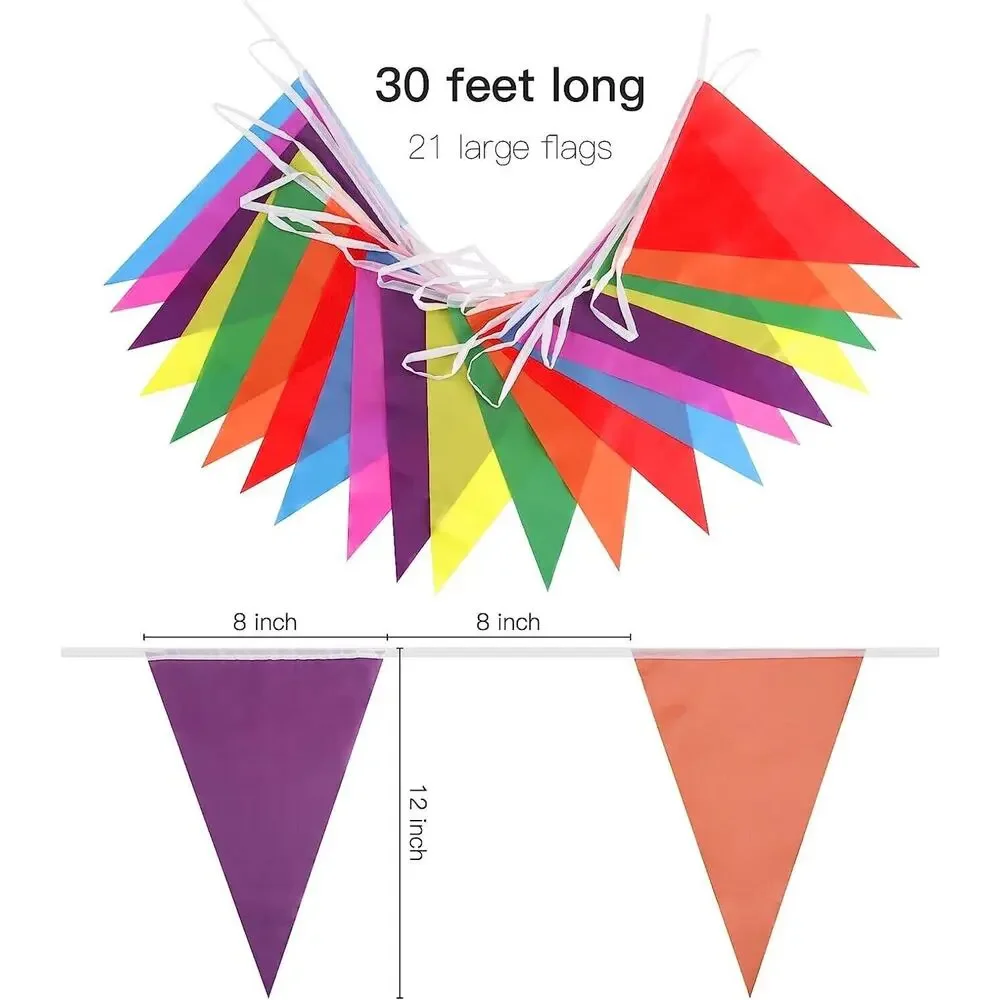 Reusable Pennant Banner, (3) 30 Foot Rainbow String Flags, Kids Birthday Party